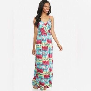 Vibrant colors tie dye scratch print crossover maxi dress size large